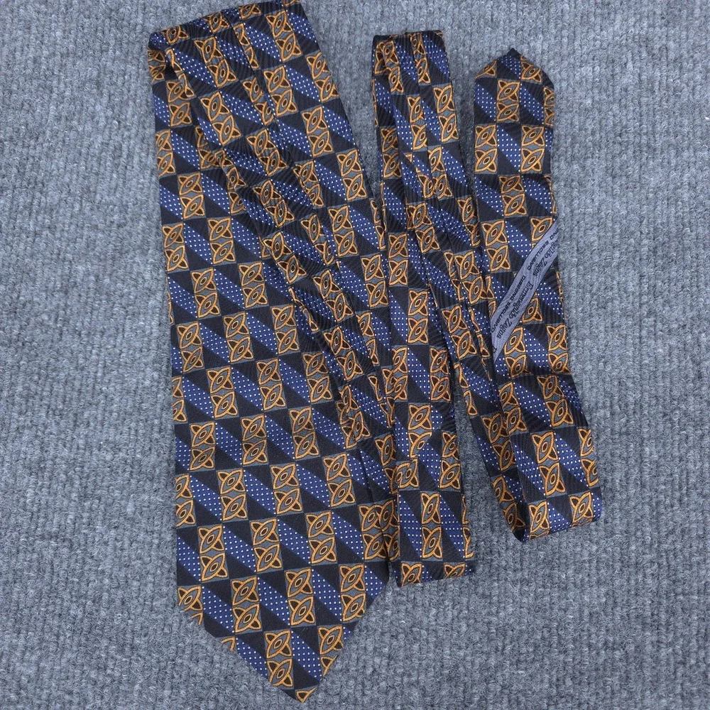 VINTAGE Ermenegildo Zegna Tie Blue Printed Silk Geometric‎ Designer Necktie